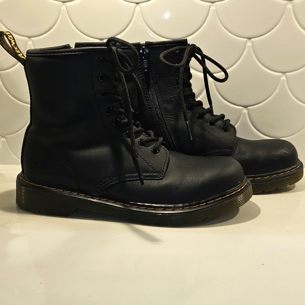 Dr. Martens Black Combat Boots with Yellow Stitching